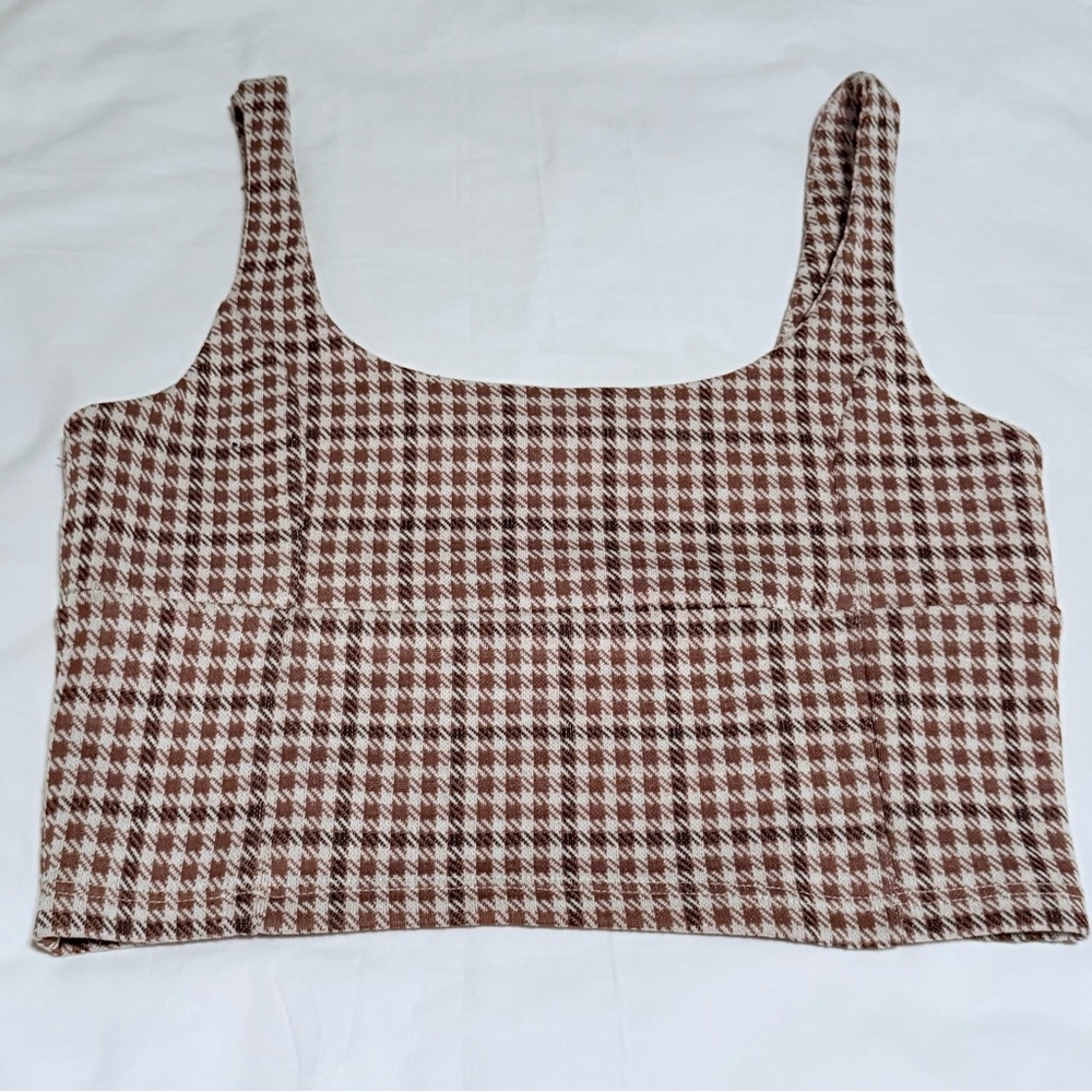 Altar'd State Brown and Cream Houndstooth Crop Top